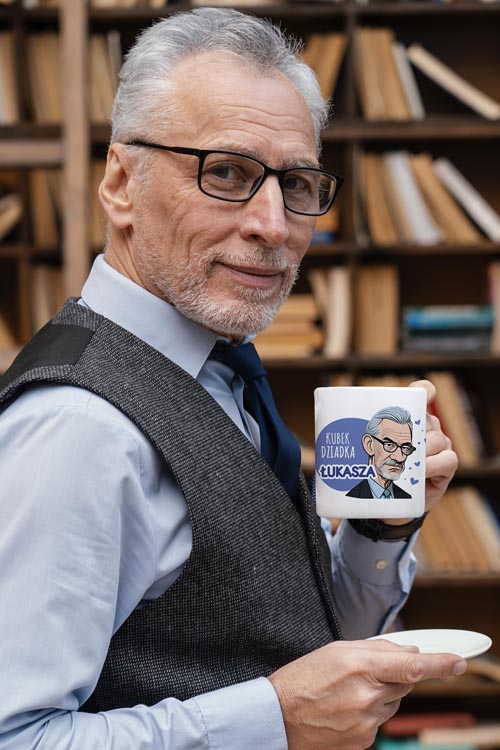 Kubek personalizowany Karykatura Prezent na Dzień Dziadka Biały 330 ml
