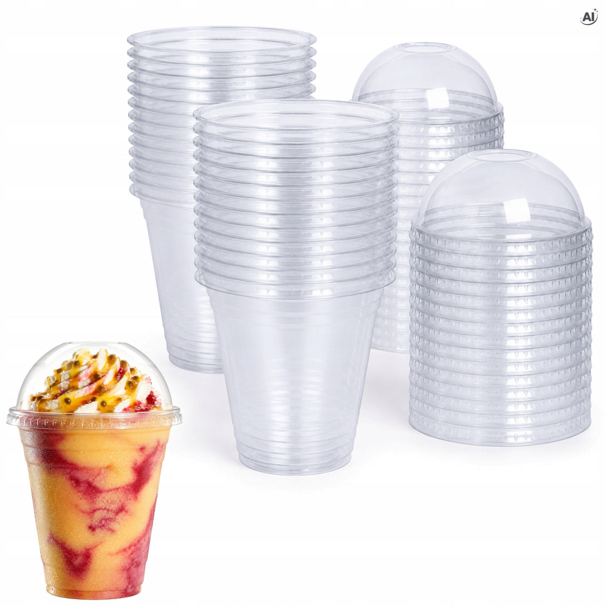 Kubki plastikowe z pokrywką kopułką 500ml