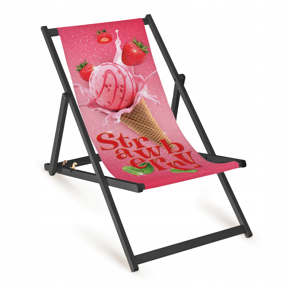 Leżak drewniany STRAWBERRY ICE CREAM - Czarny Stelaż