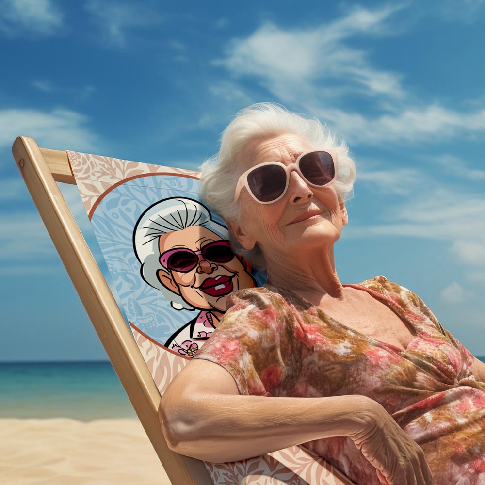 Leżak drewniany personalizowany ze zdjęciem Karykatura Prezent na Dzień Babci
