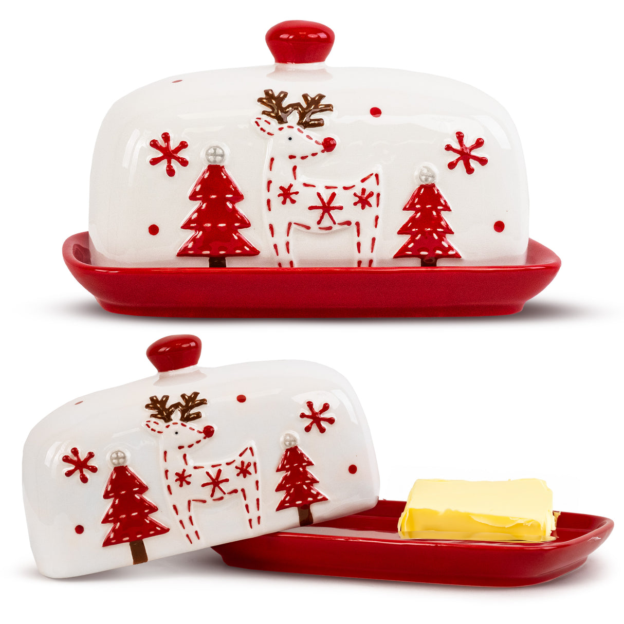 Ceramiczna maselniczka świąteczna z reniferem