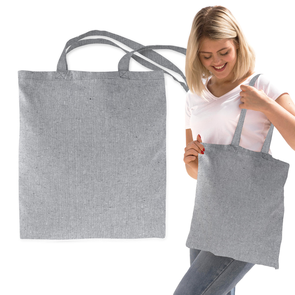 Torba bawełniana 380x420mm Szara melanżowa Uchwyt: 70cm