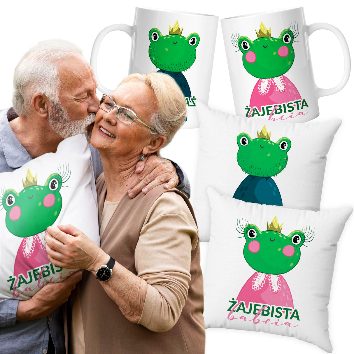 Zestaw Poduszka Kubek Żajebista Babcia i Żajebisty Dziadek Prezent na Dzień Babci i Dziadka