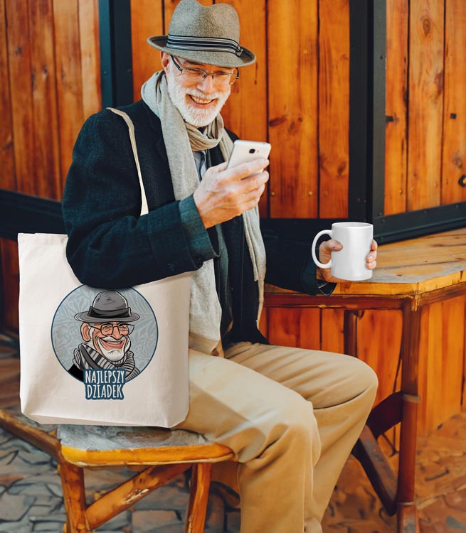 Torba Bawełniana personalizowana Karykatura Prezent na Dzień Dziadka Ecru