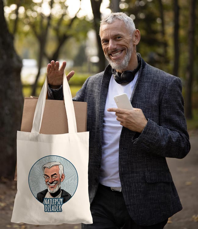 Torba Bawełniana personalizowana Karykatura Prezent na Dzień Dziadka Ecru