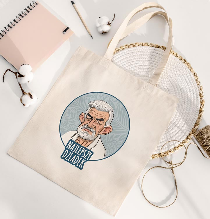 Torba Bawełniana personalizowana Karykatura Prezent na Dzień Dziadka Ecru