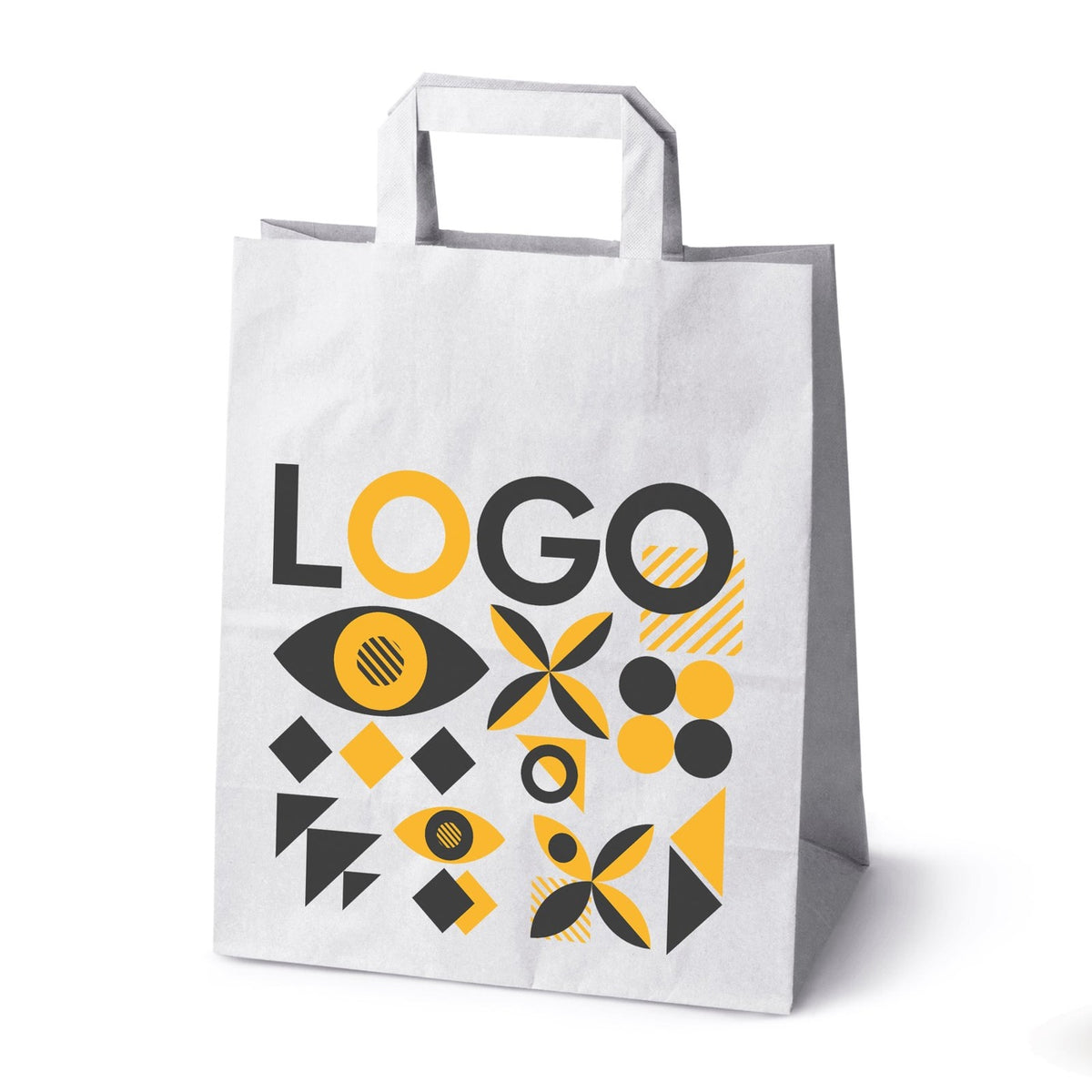Torba papierowa z nadrukiem, uchwyt płaski 260 × 140 × 300 mm Biała