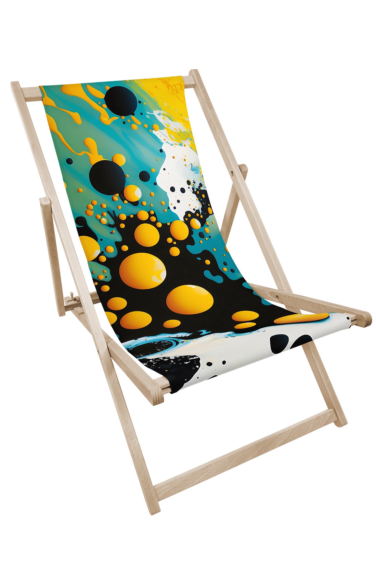 Leżak drewniany z nadrukiem ABSTRAKCJA ŻÓŁTE BAŃKI