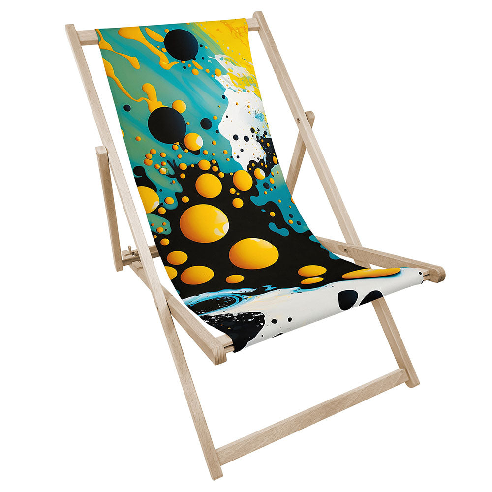 Leżak drewniany z nadrukiem ABSTRAKCJA ŻÓŁTE BAŃKI