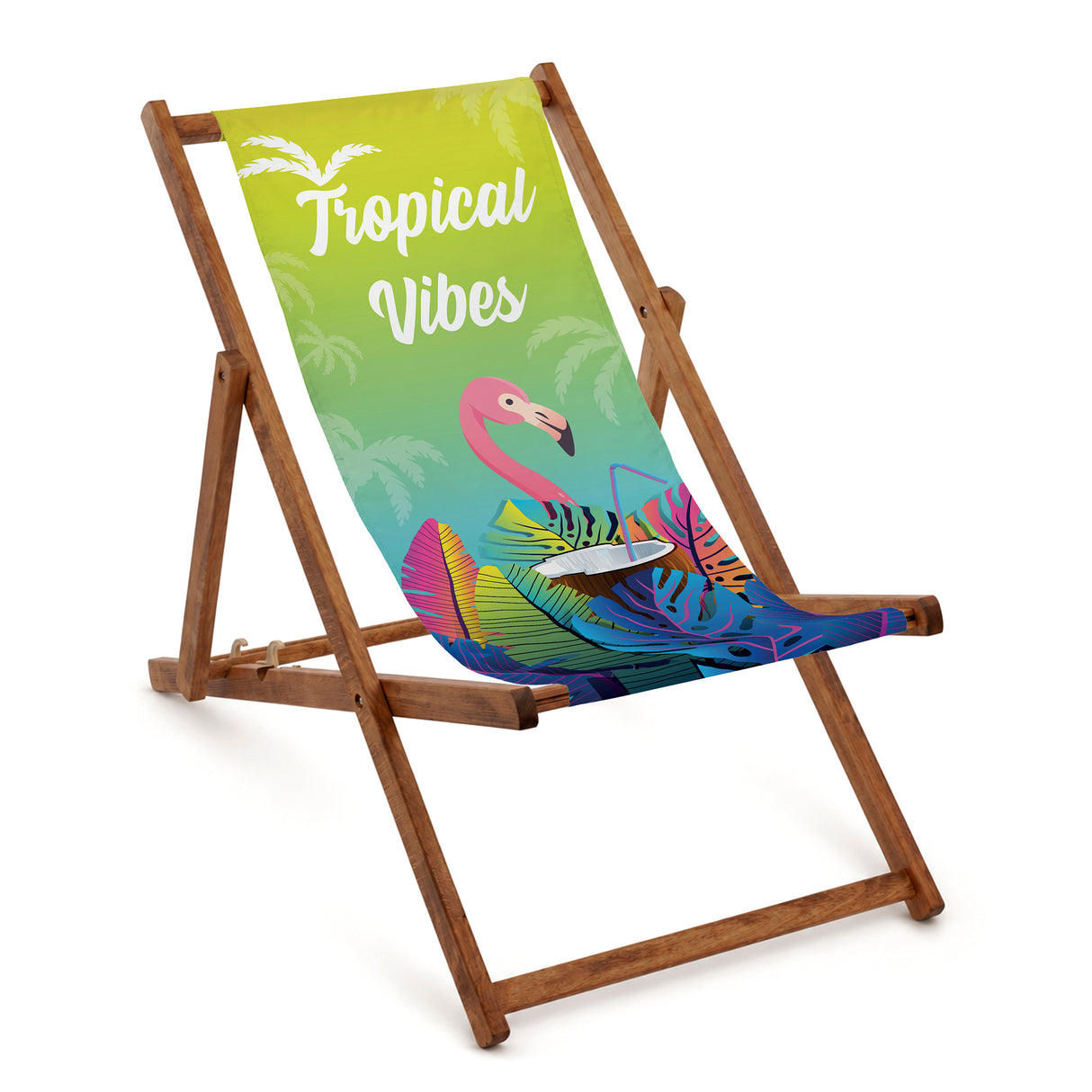 Leżak drewniany TROPICAL VIBES -Brązowy stelaż olejowany PREMIUM