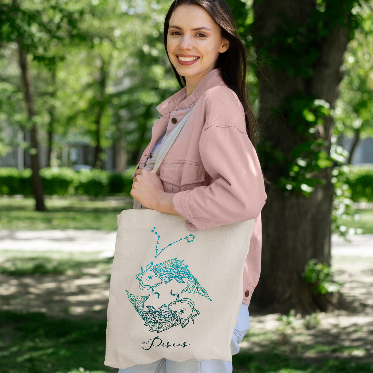 Torba bawełniana z nadrukiem Ecru RYBY