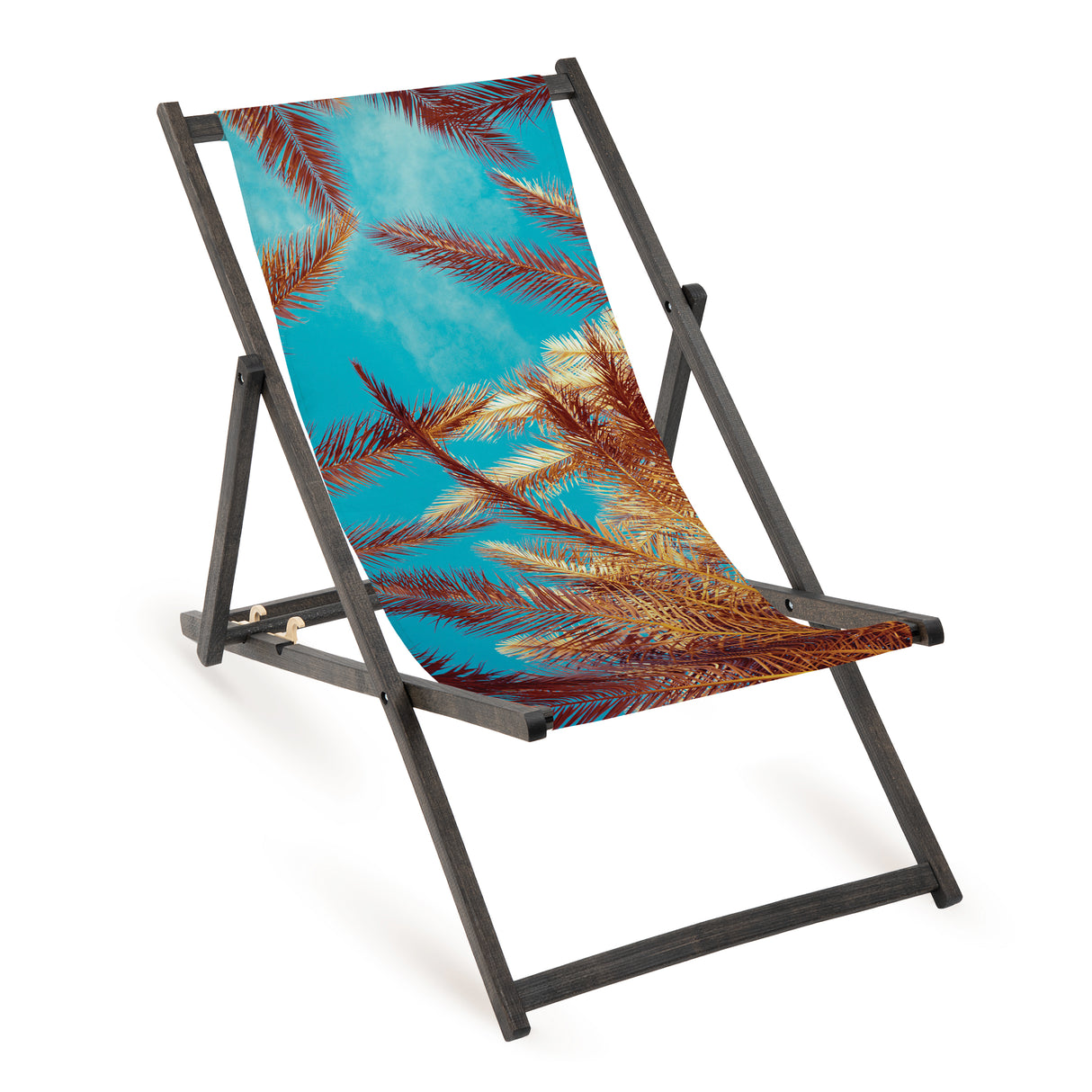 Leżak drewniany BRĄZOWE PALMY - Czarny Stelaż