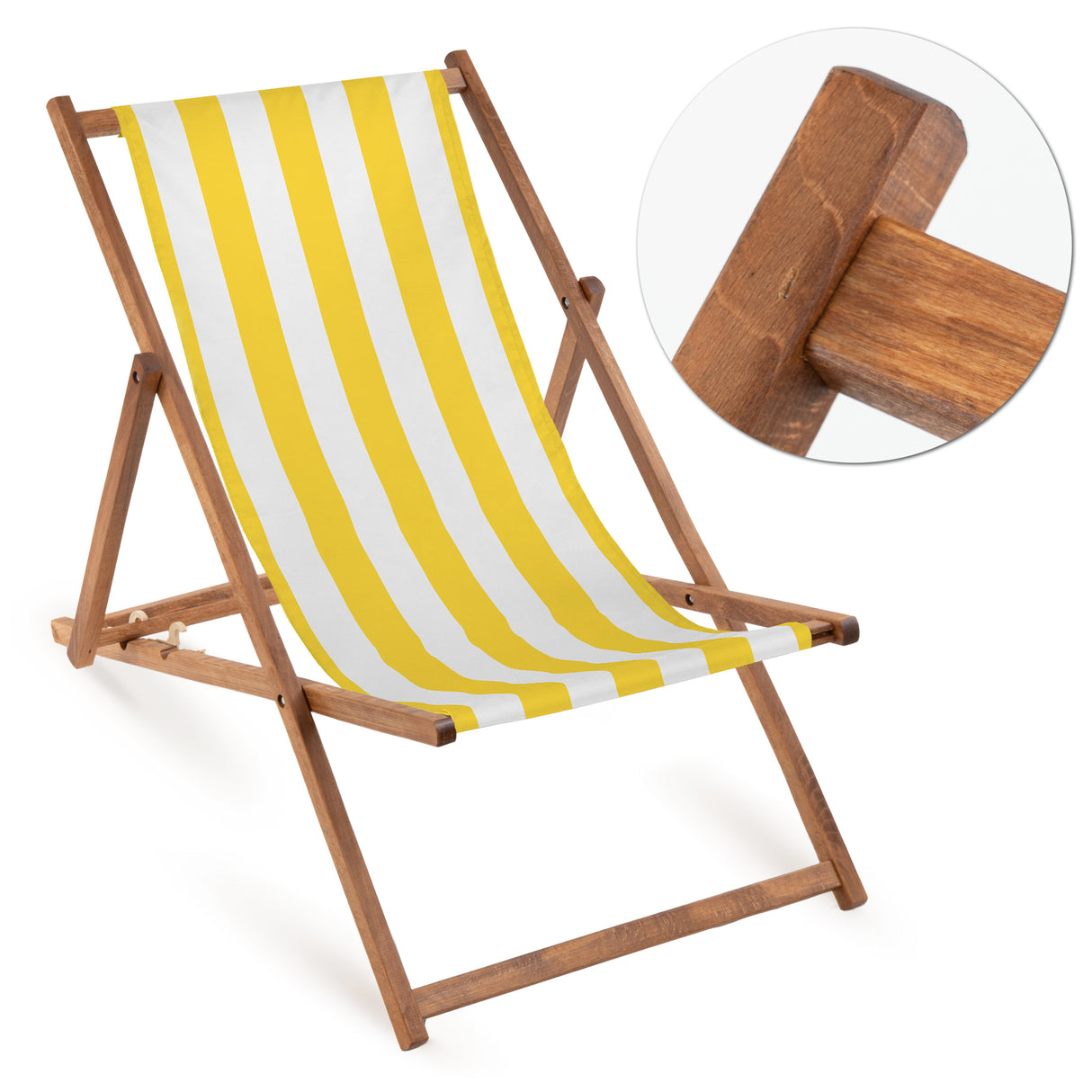 Leżak drewniany ŻÓŁTE PASKI- Brązowy stelaż