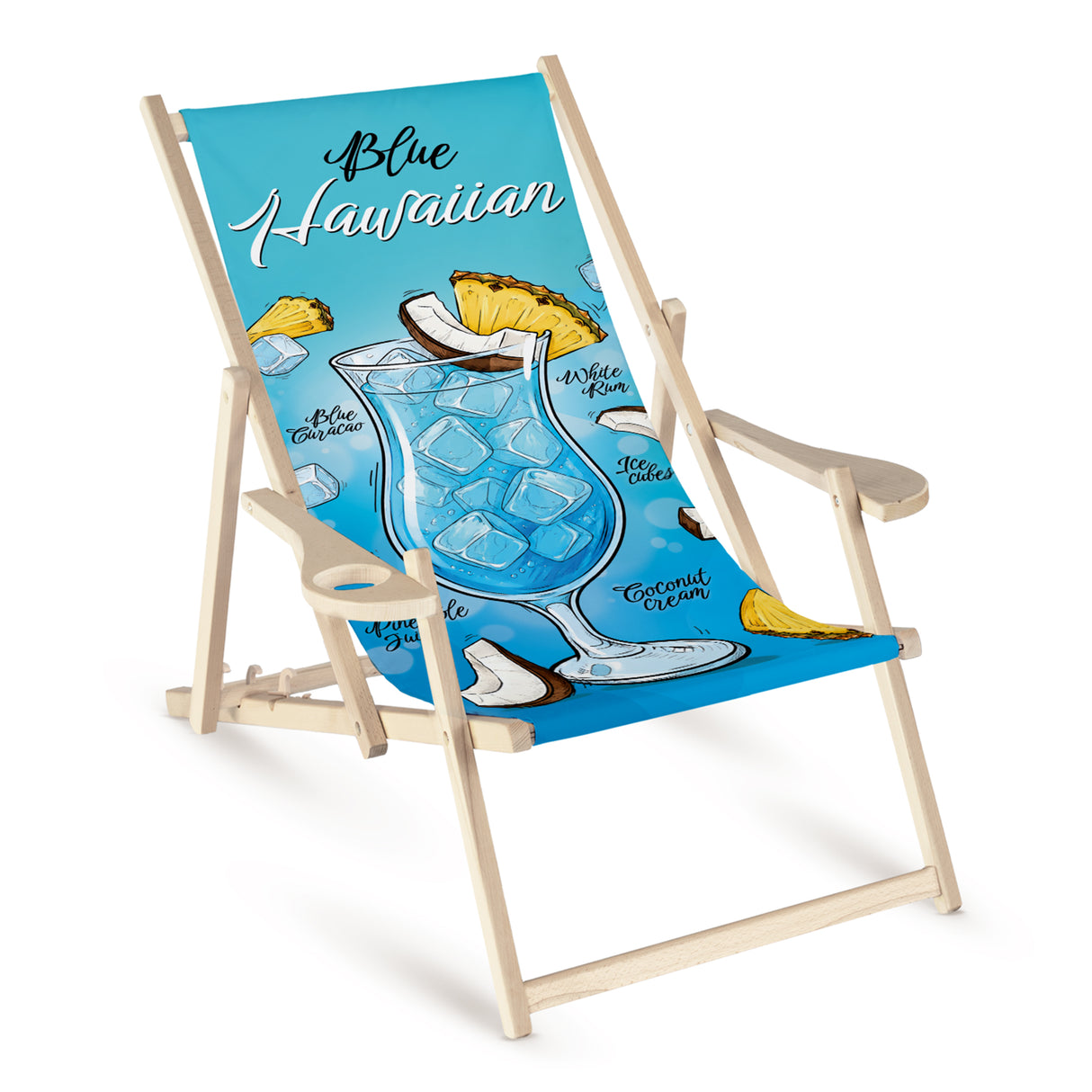 Leżak drewniany z podłokietnikiem BLUE HAWAIIAN