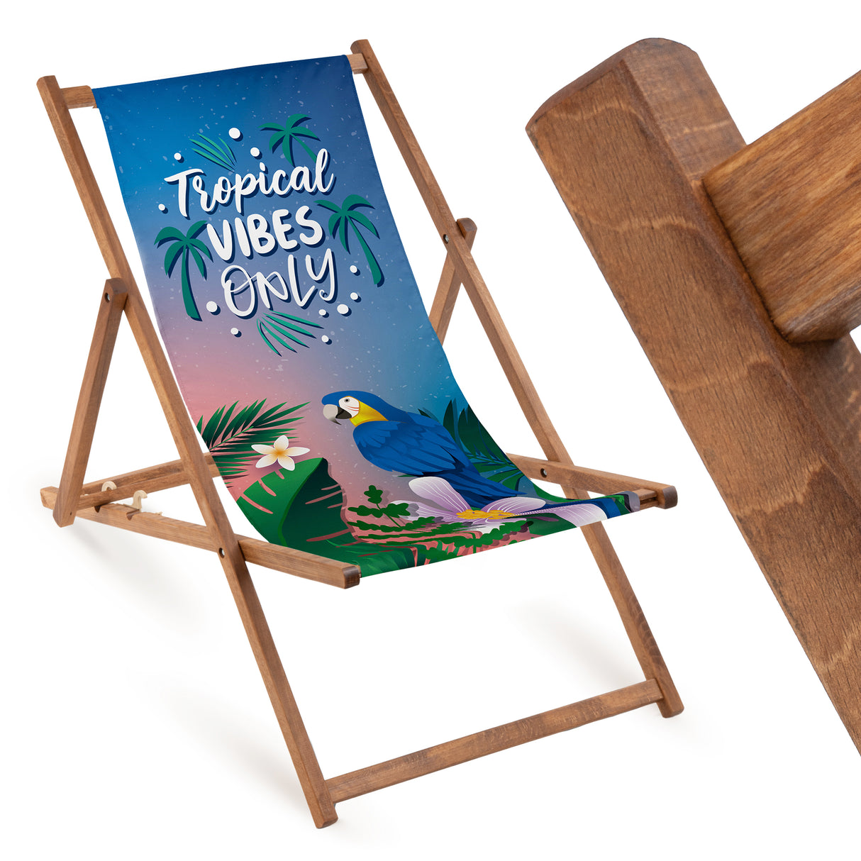 Leżak drewniany TROPICAL VIBES ONLY - Brązowy stelaż