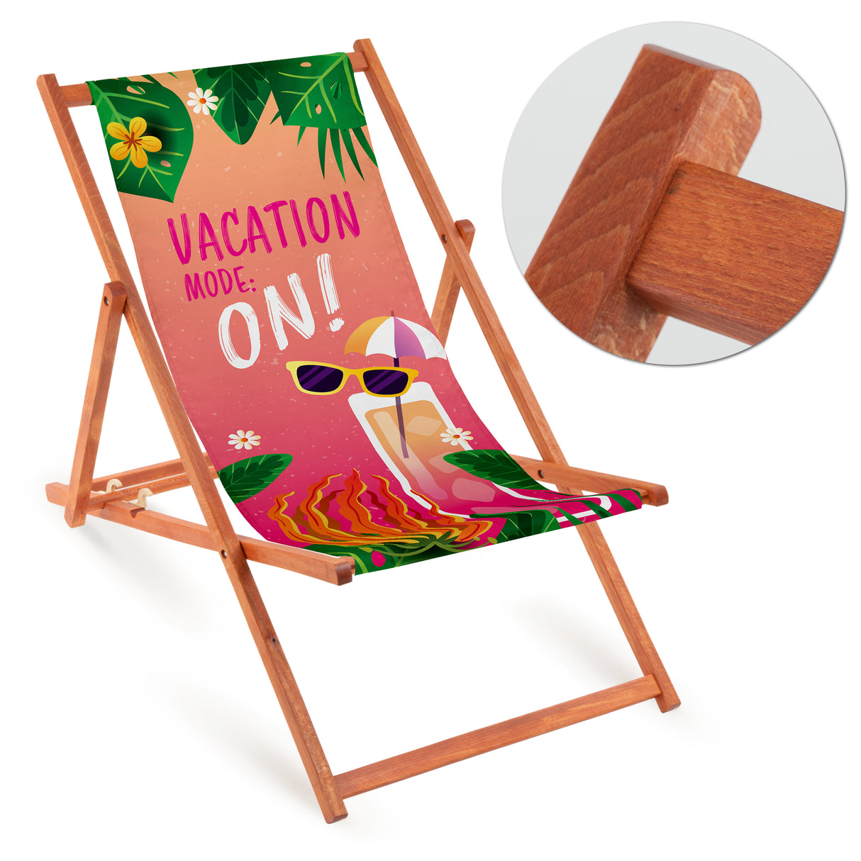 Leżak Drewniany VACATION MODE- Pomarańczowy Stelaż