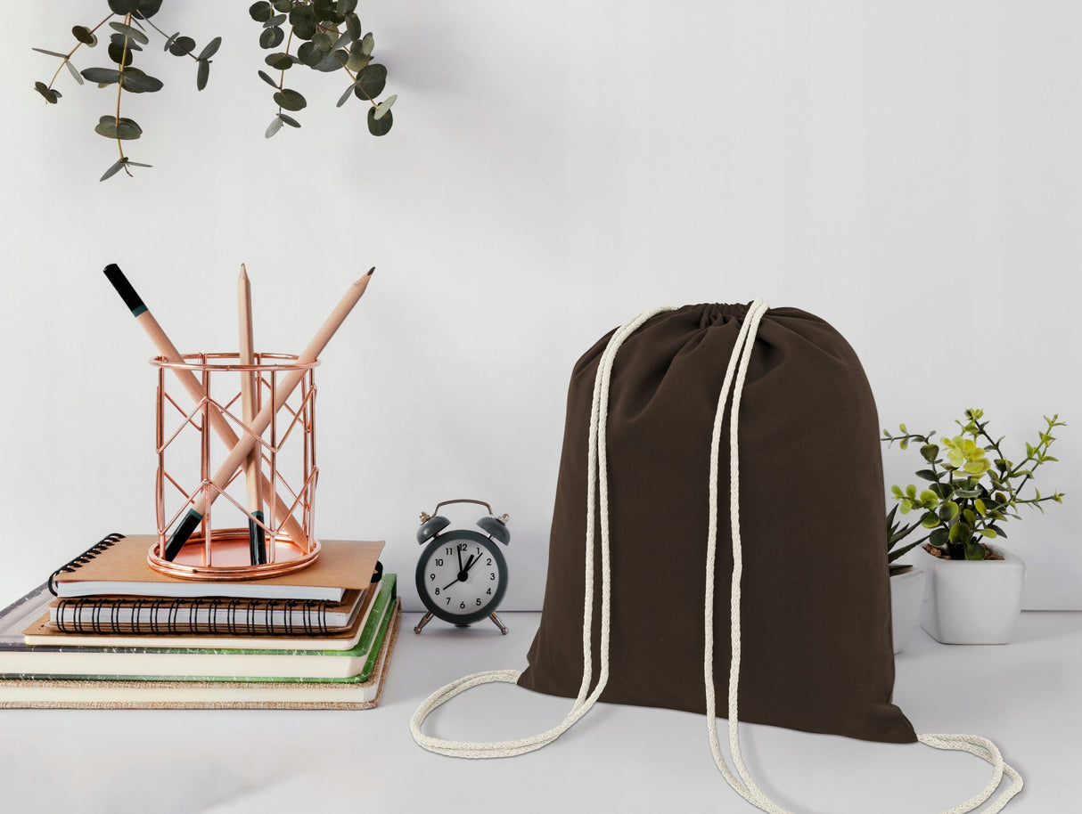 Plecak worek bawełniany Brązowy 340x400mm Sznurki: Ecru