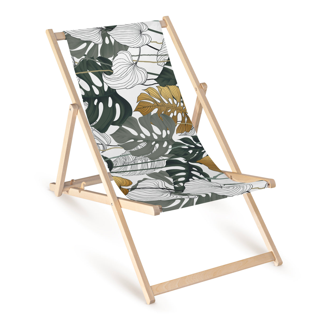 Leżak drewniany z nadrukiem MONSTERA BIAŁO ZIELONO ZŁOTA