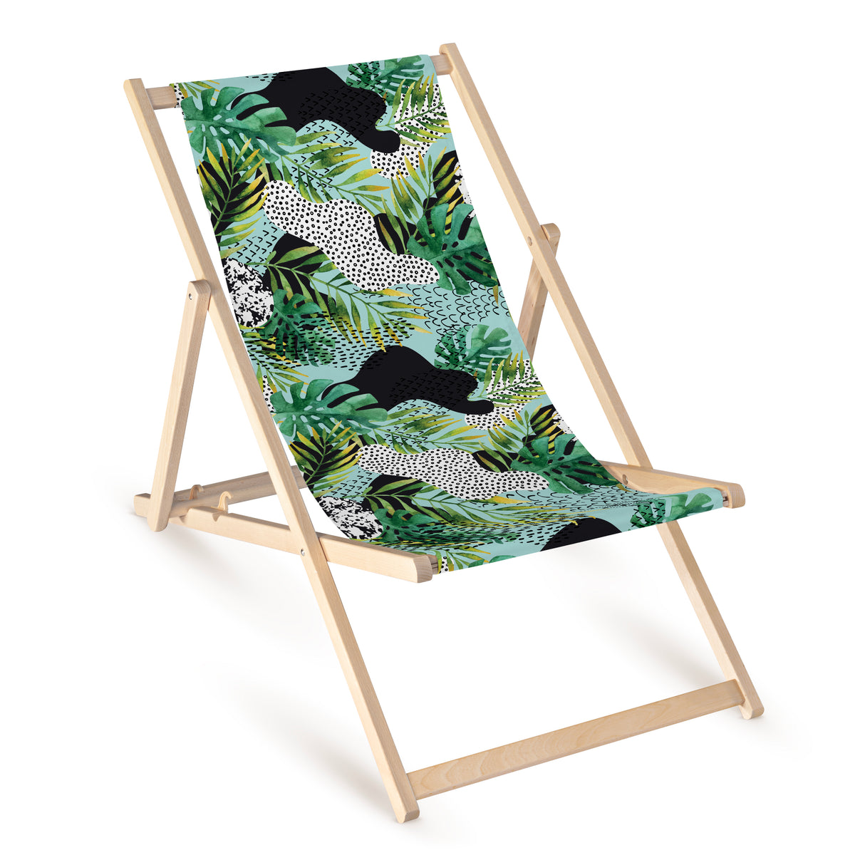 Leżak drewniany z nadrukiem GREEN LEAVES COLLAGE