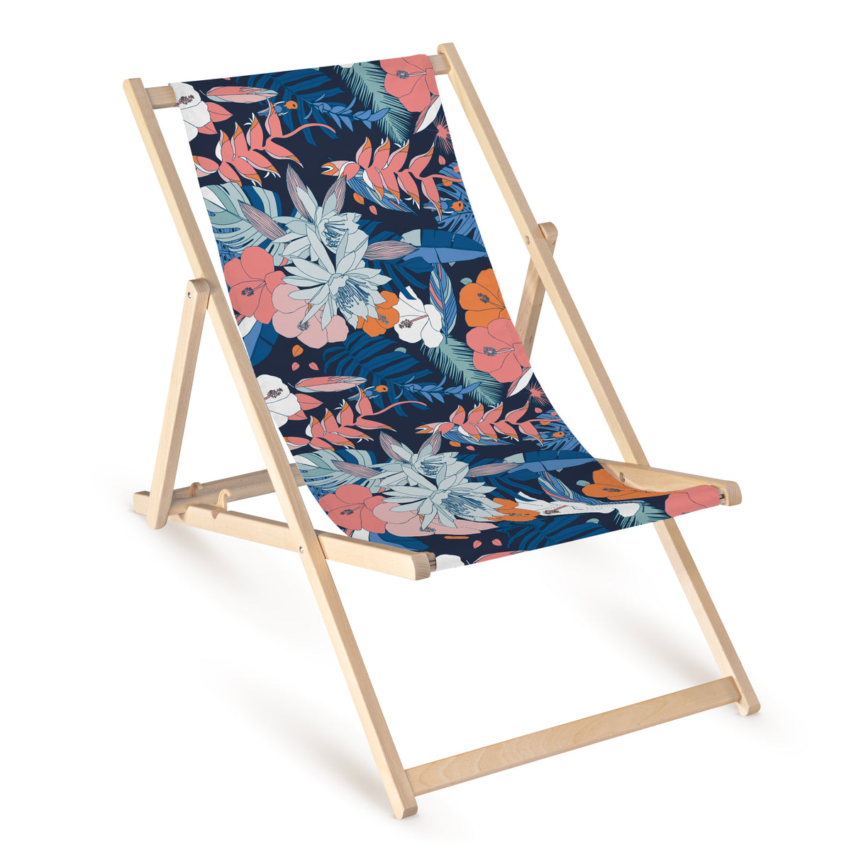 Leżak drewniany z nadrukiem TROPIKALNY GRANATOWO RÓŻOWY