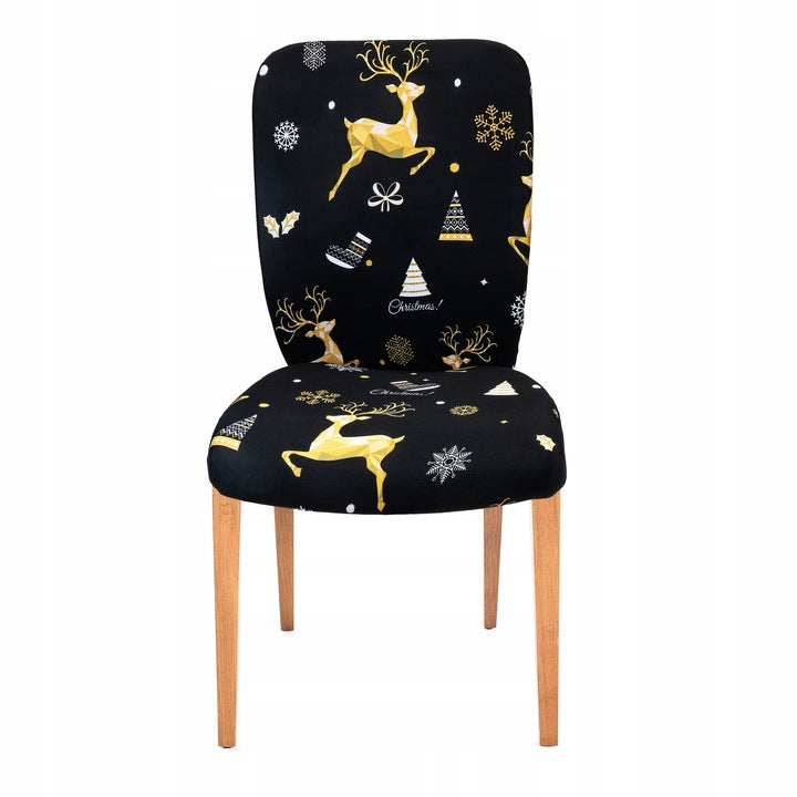 Czarny pokrowiec dekoracyjny na krzesło Renifer