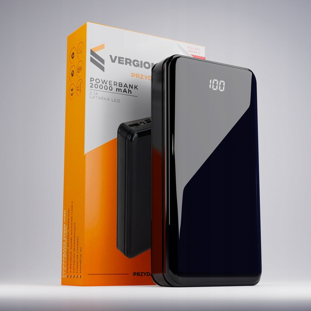 PowerBank 20000mAh 2,1A + Latarka LED 2x USB micro+C