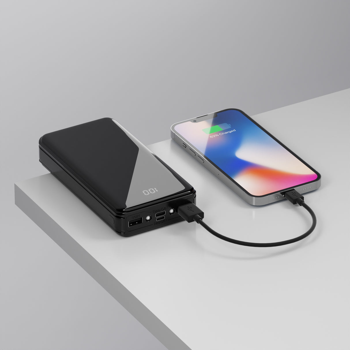 PowerBank 20000mAh 2,1A + Latarka LED 2x USB micro+C