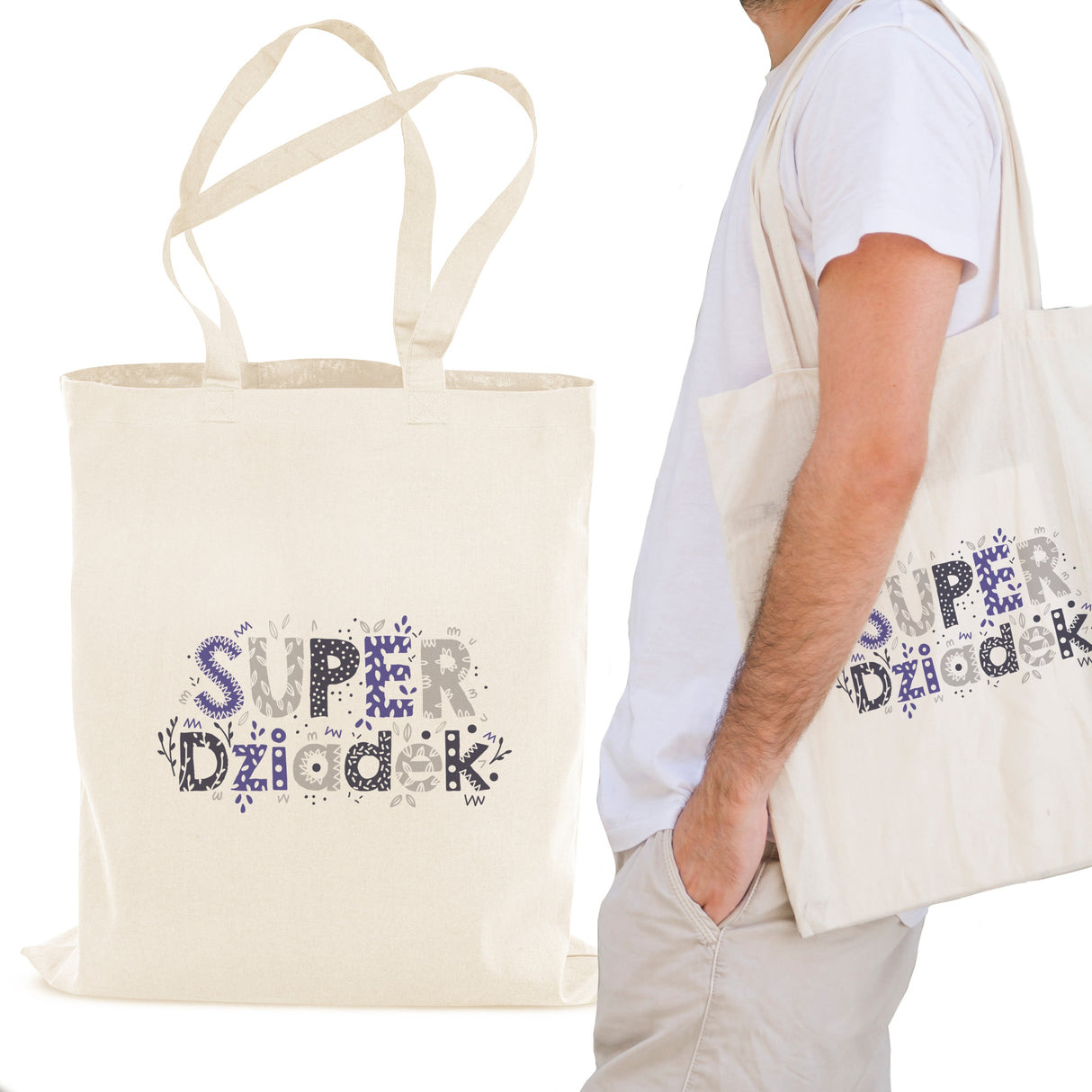 Torba Bawełniana Najukochańszy Dziadek na świecie Prezent na Dzień Dziadka Ecru