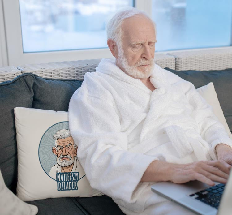 Poduszka personalizowana Karykatura Prezent na Dzień Dziadka Biała