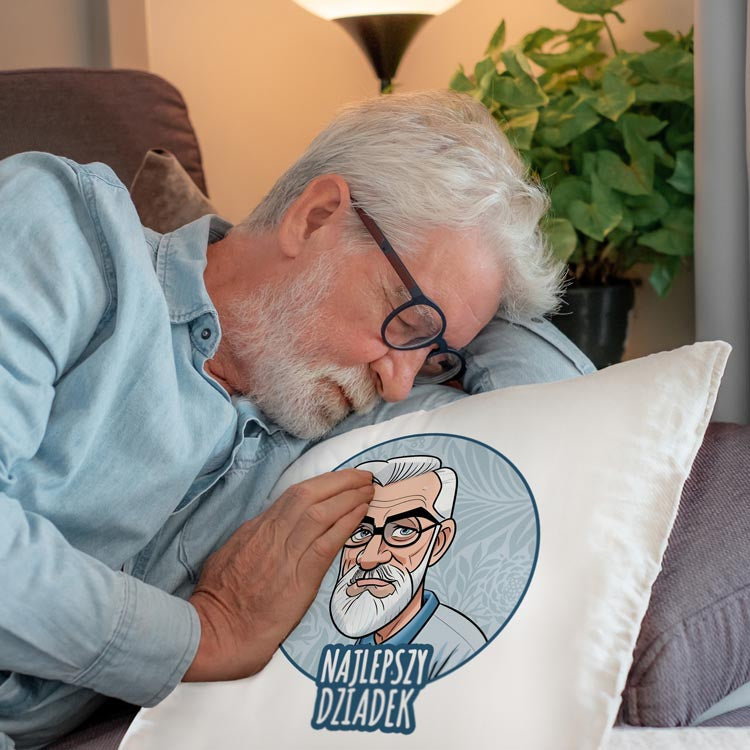 Poduszka personalizowana Karykatura Prezent na Dzień Dziadka Biała