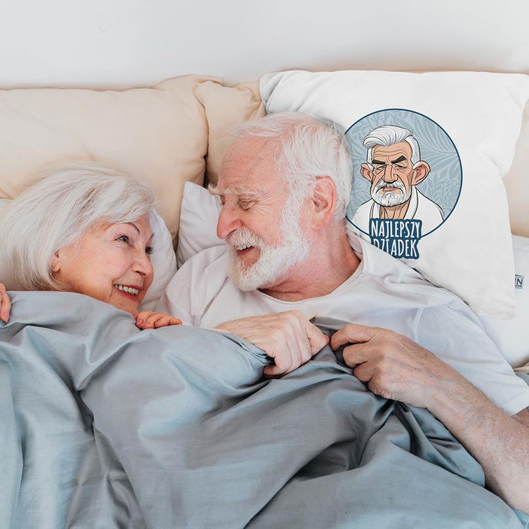 Poduszka personalizowana Karykatura Prezent na Dzień Dziadka Biała