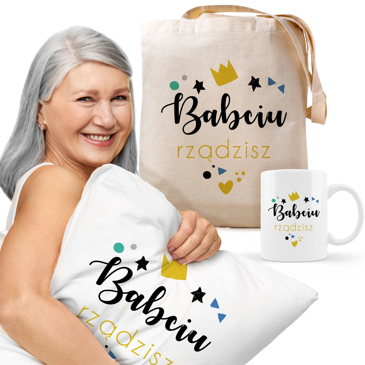 Zestaw Torba Bawełniana Kubek Poduszka Babciu Rządzisz Prezent na Dzień Babci