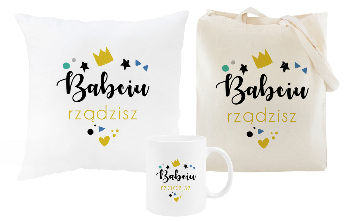 Zestaw Torba Bawełniana Kubek Poduszka Babciu Rządzisz Prezent na Dzień Babci