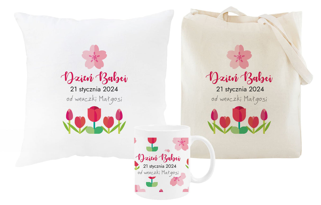 Zestaw Torba bawełniana,Kubek,Poduszka Prezent na Dzień Babci 2025
