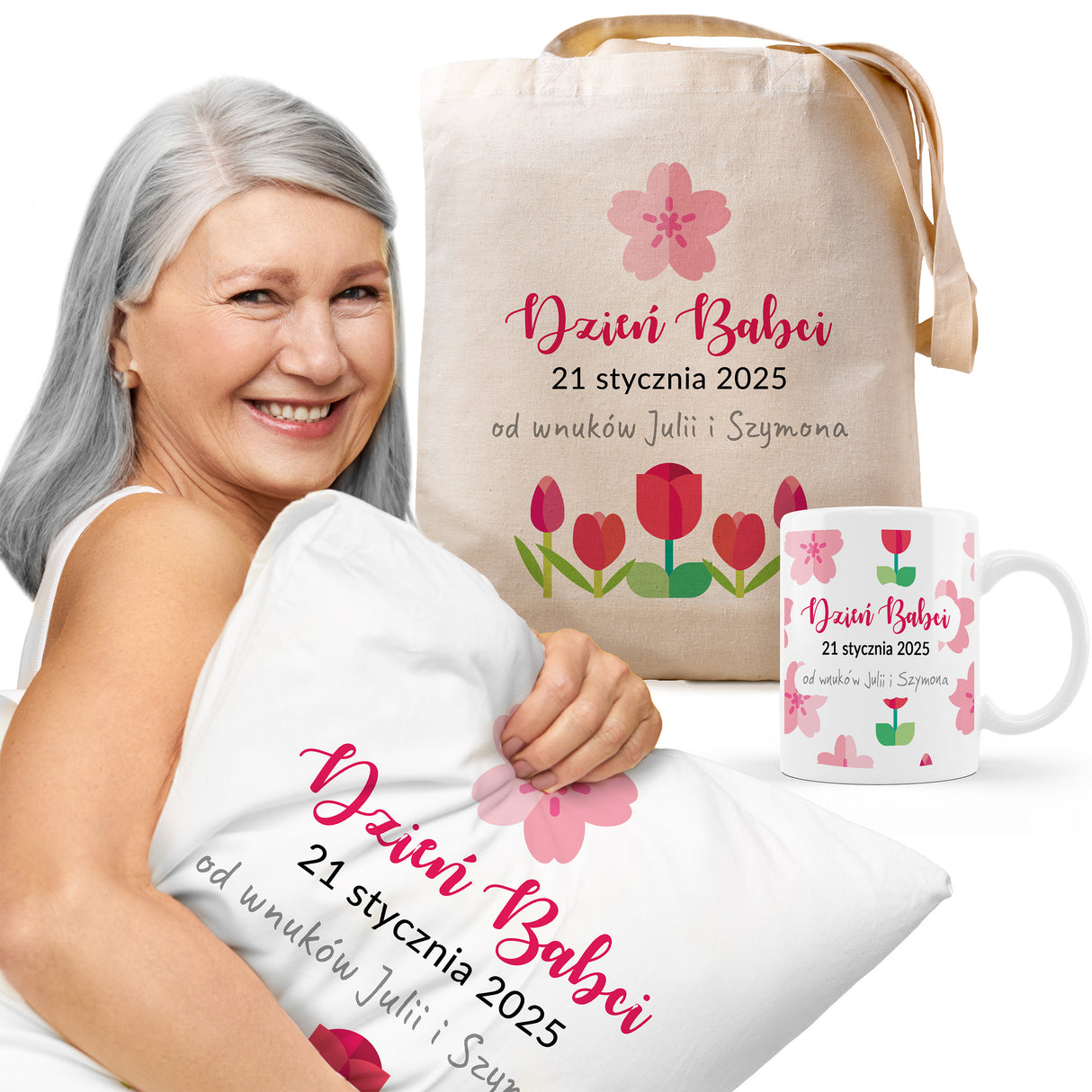 Zestaw Torba bawełniana,Kubek,Poduszka Prezent na Dzień Babci 2025