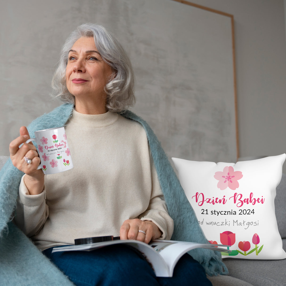 Zestaw Torba bawełniana,Kubek,Poduszka Prezent na Dzień Babci 2025