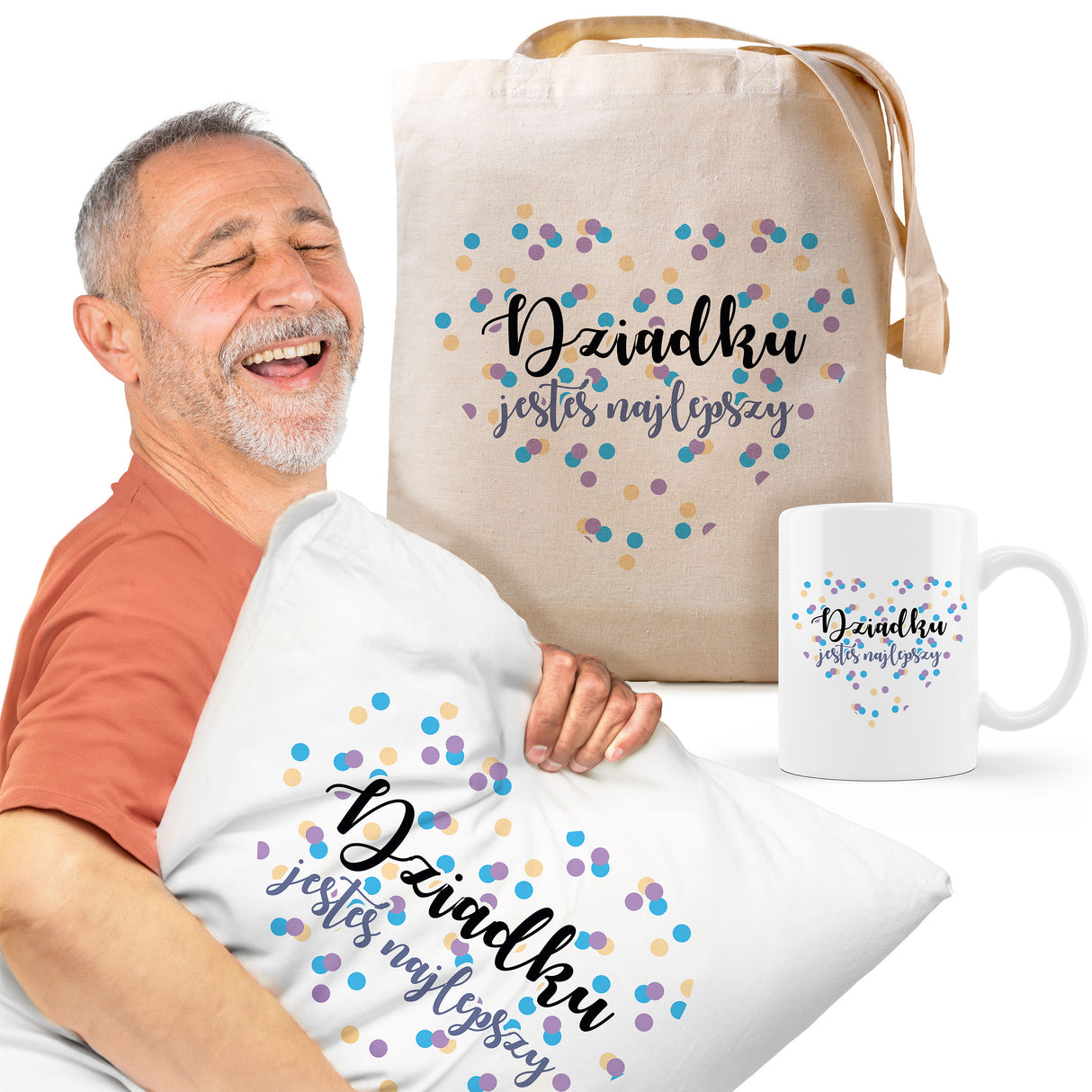 Zestaw Torba bawełniana,Kubek,Poduszka Dziadku jesteś Najlepszy Prezent na Dzień Dziadka