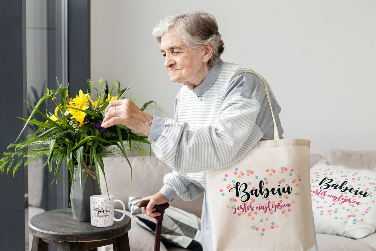 Zestaw Torba Bawełniana,Kubek,Poduszka Babciu jesteś Najlepsza Prezent na Dzień Babci