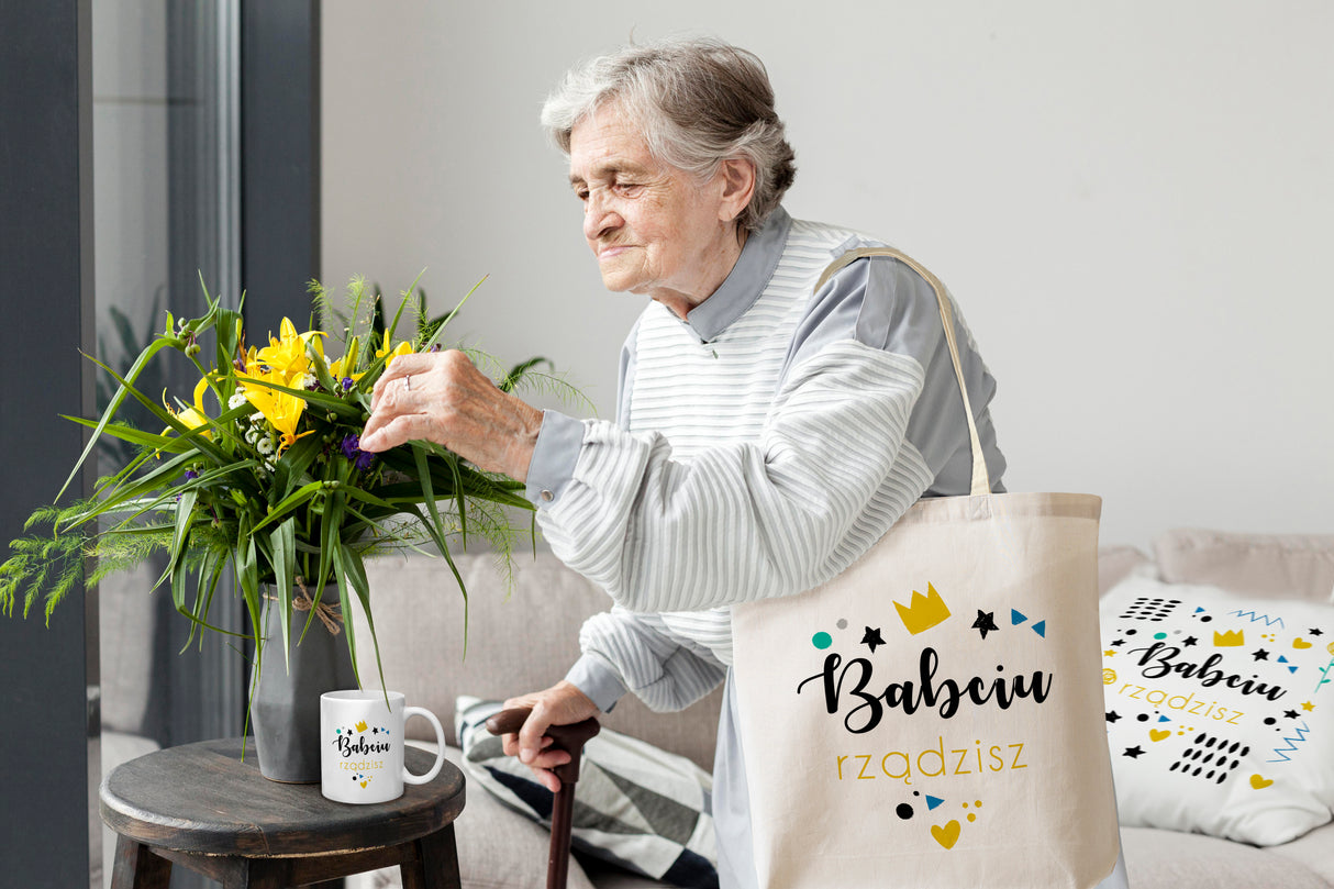 Zestaw Torba Bawełniana Kubek Poduszka Babciu Rządzisz Prezent na Dzień Babci