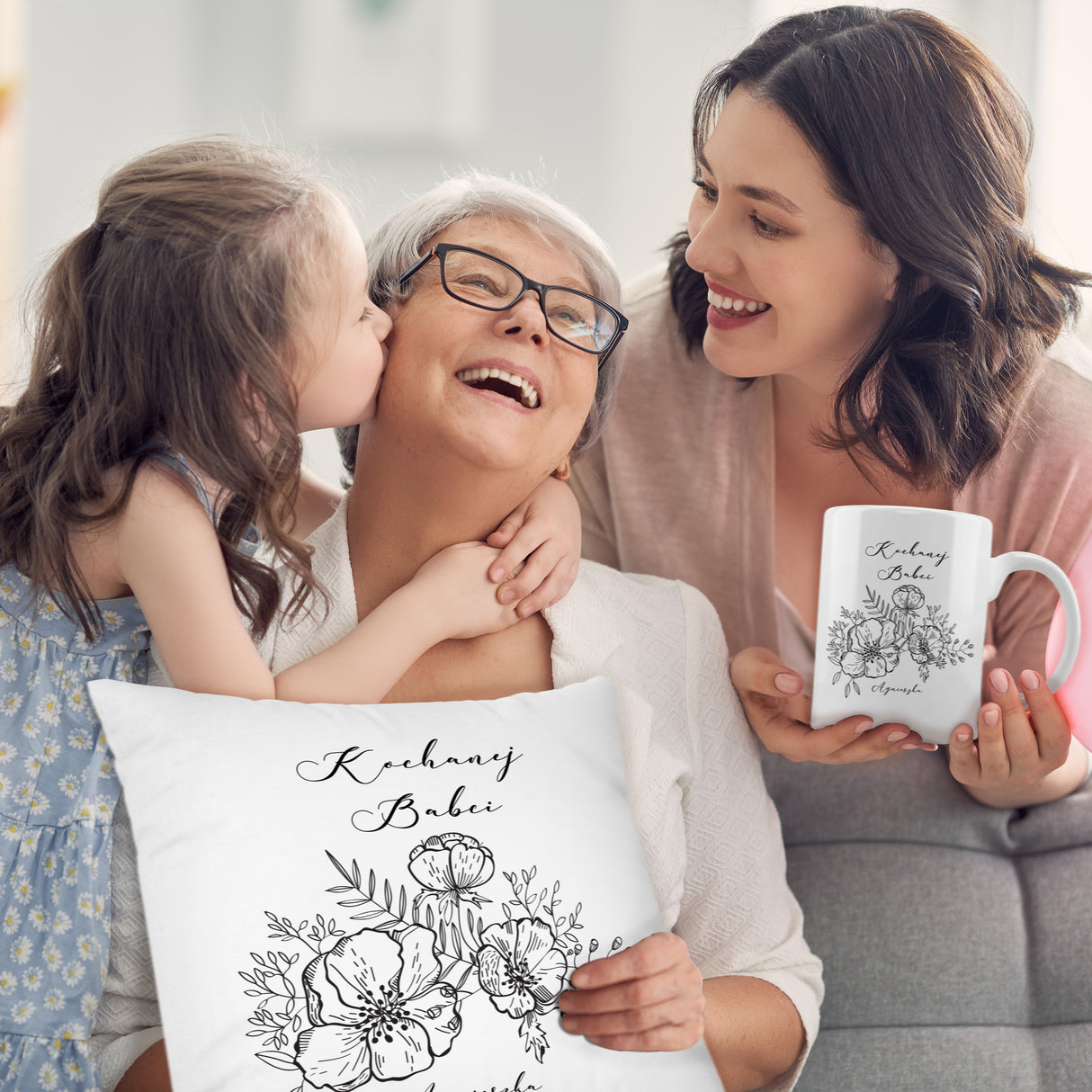 Zestaw personalizowany Torba Bawełniana,Kubek,Poduszka Kochanej Babci+Imię Prezent na Dzień Babci