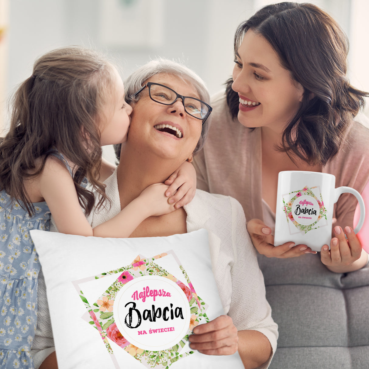 Zestaw Torba Bawełniana,Kubek,Poduszka Najlepsza Babcia na Świecie Prezent na Dzień Babci