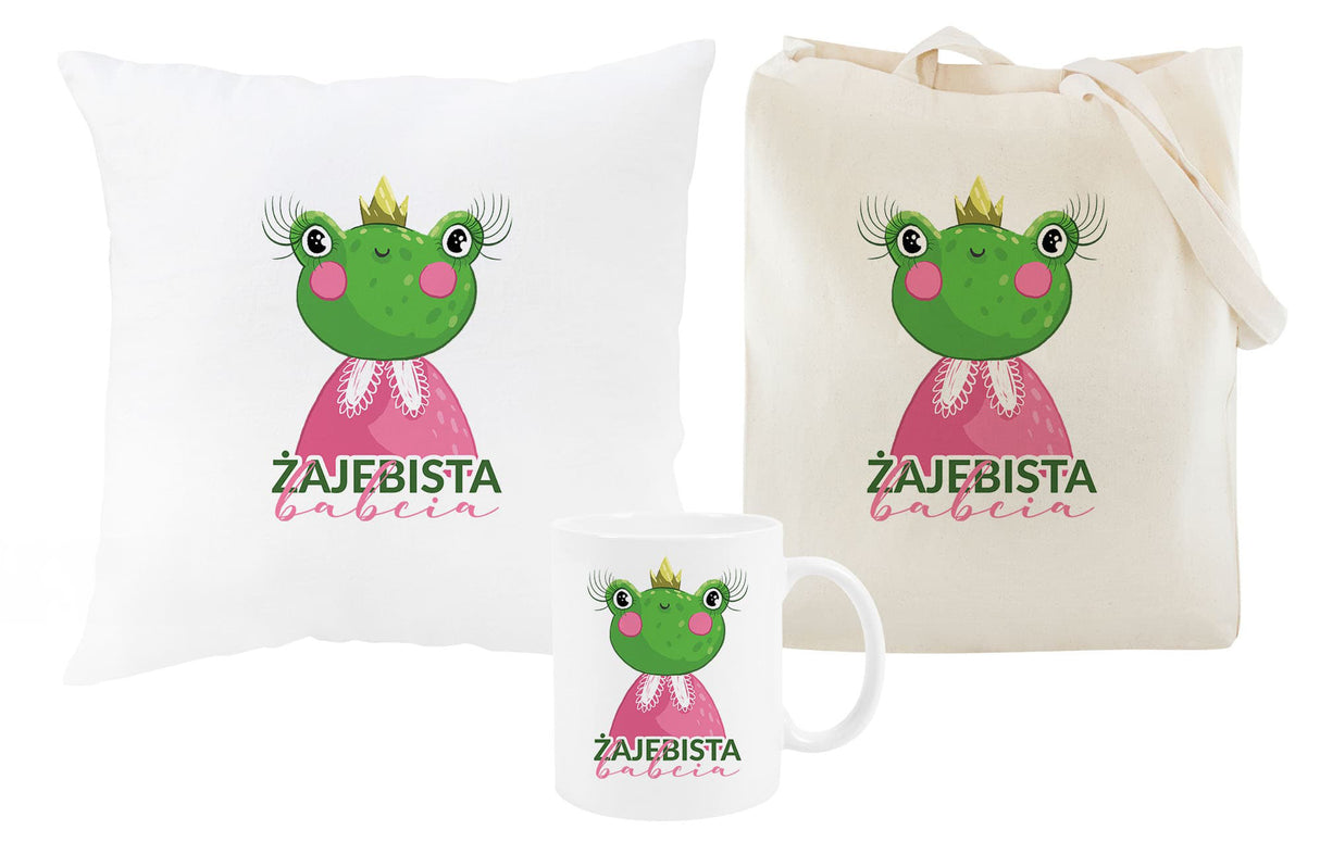 Zestaw Torba Bawełniana,Kubek,Poduszka Żajebista Babcia Prezent na Dzień Babci