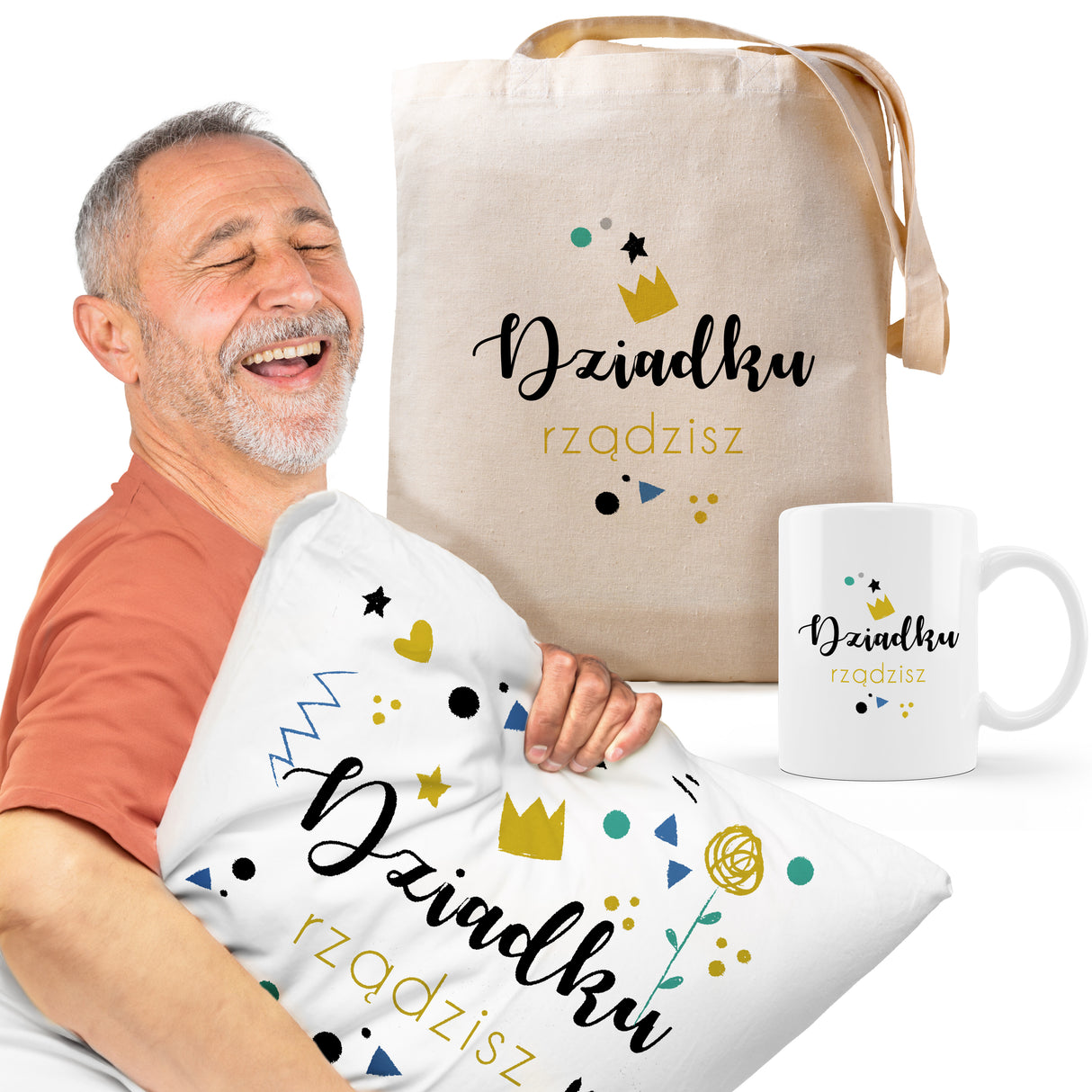 Zestaw Torba Bawełniana,Kubek,Poduszka Dziadku Rządzisz Prezent na Dzień Dziadka
