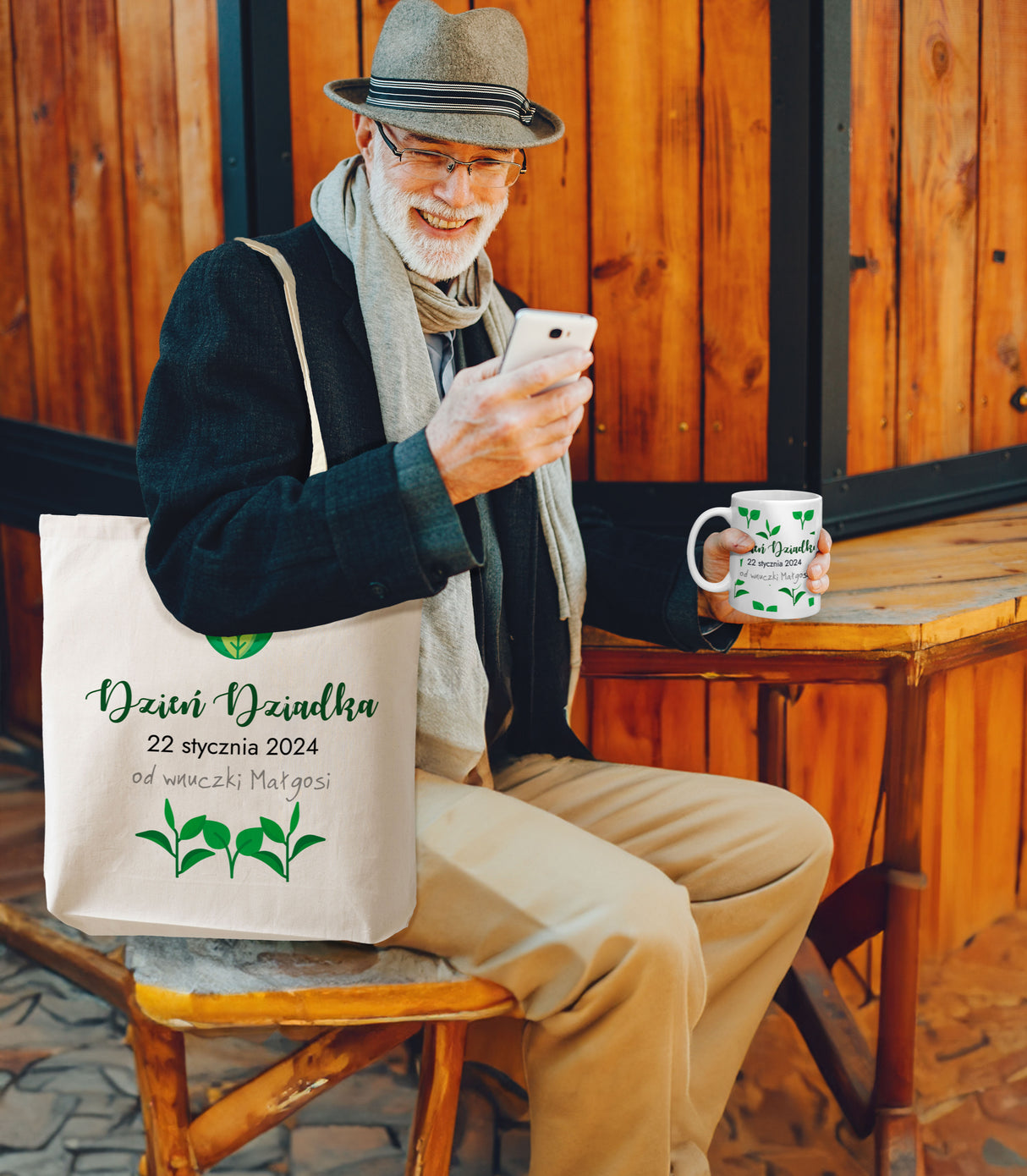 Zestaw personalizowany Torba bawełniana,Kubek,Poduszka Prezent na Dzień Dziadka 2025