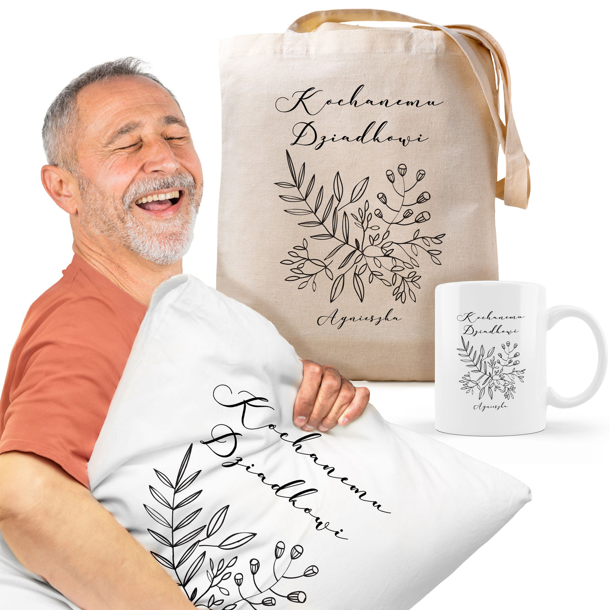 Zestaw personalizowany Torba Bawełniana,Kubek,Poduszka Kochanemu Dziadkowi+Imię Prezent na Dzień Dziadka