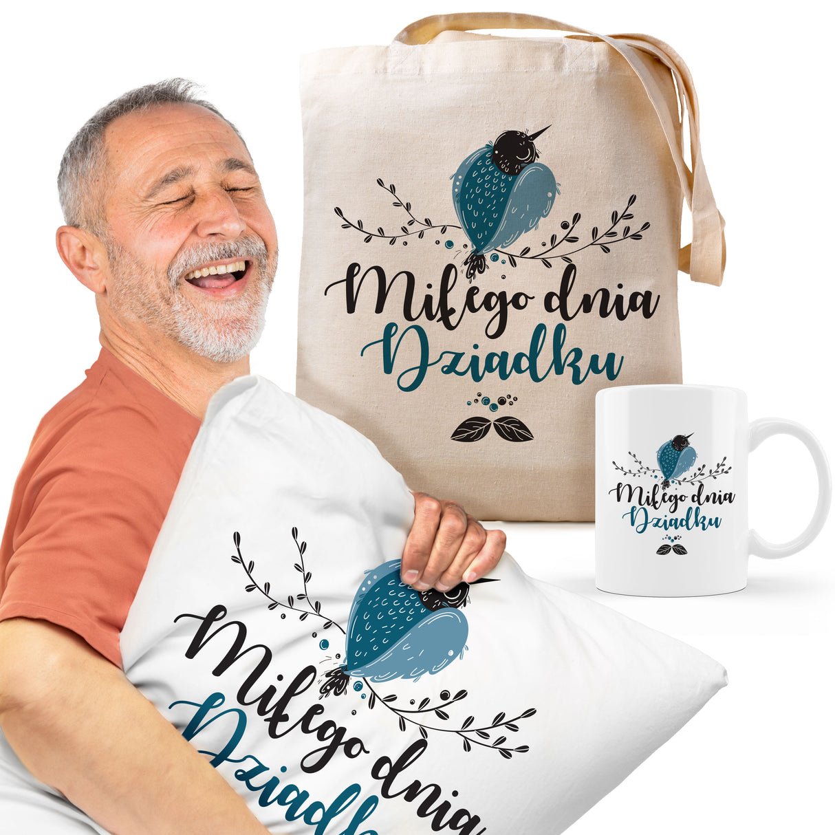 Zestaw Torba bawełniana,Kubek,Poduszka Miłego Dnia Dziadku Prezent na Dzień Dziadka
