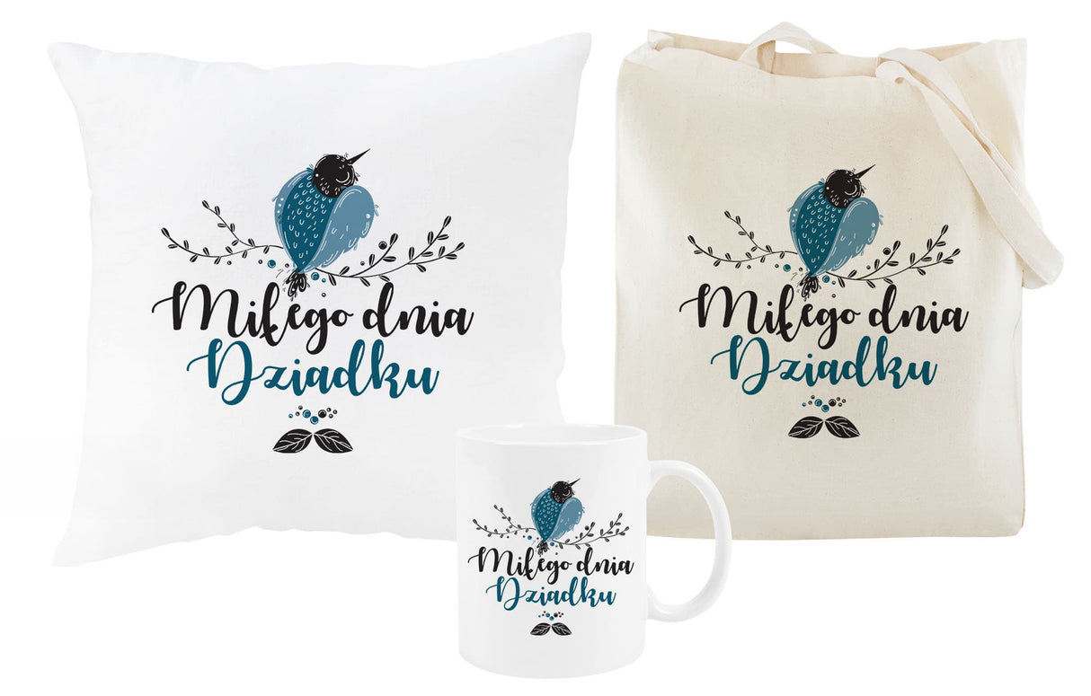 Zestaw Torba bawełniana,Kubek,Poduszka Miłego Dnia Dziadku Prezent na Dzień Dziadka