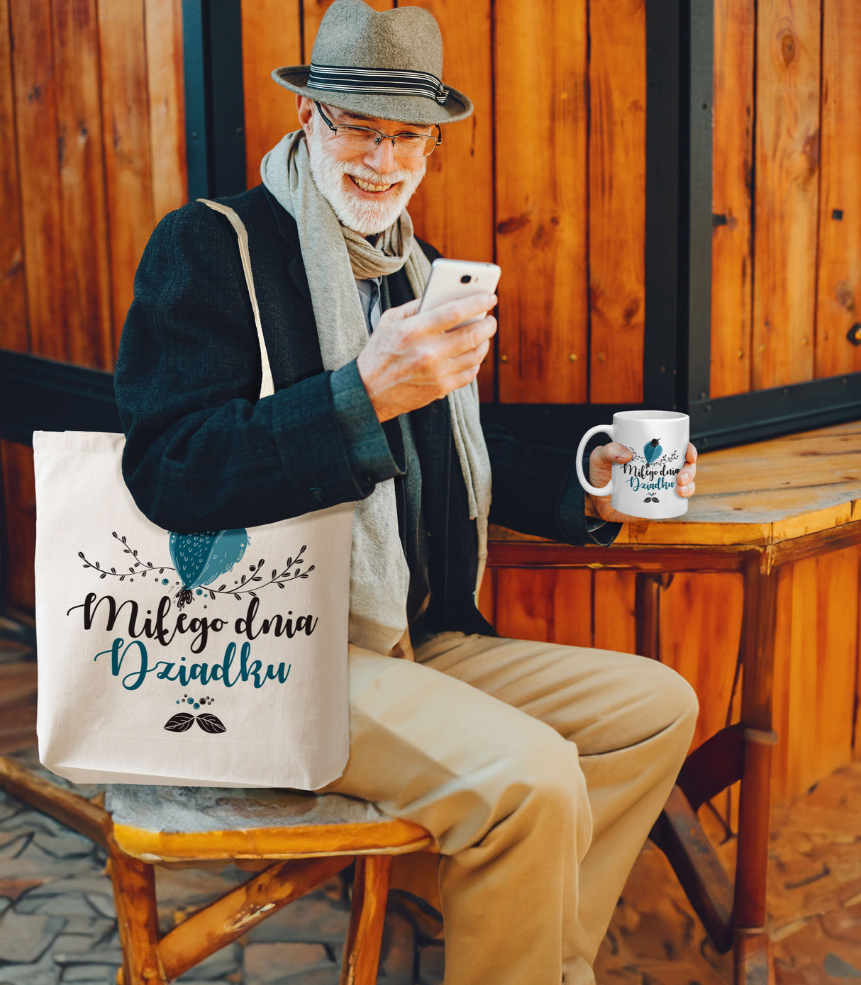 Zestaw Torba bawełniana,Kubek,Poduszka Miłego Dnia Dziadku Prezent na Dzień Dziadka
