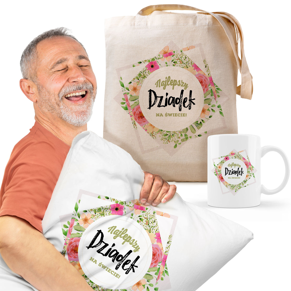 Zestaw Torba bawełniana,Kubek,Poduszka Najlepszy Dziadek na Świecie Prezent Dzień Dziadka