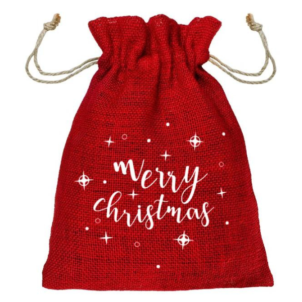 Worek na prezenty jutowy czerwony 30x42cm MERRY CHRISTMAS